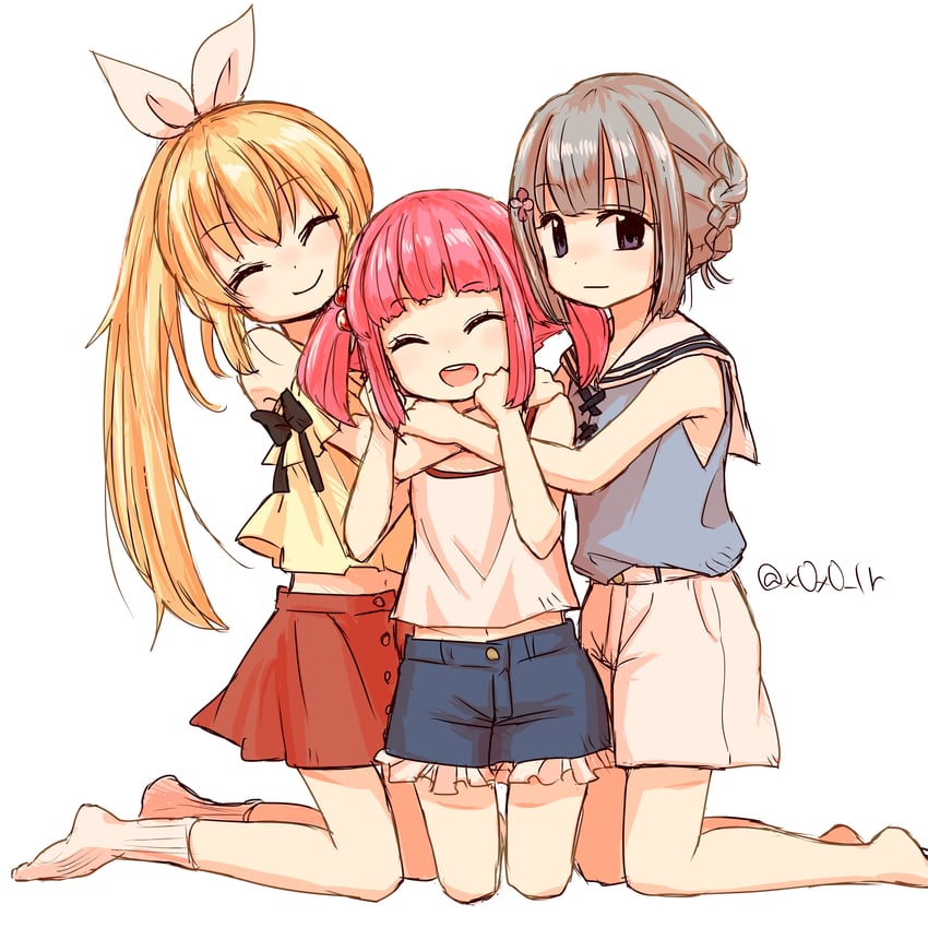 mikuri ayame, yusa hazuki, and shizumi konoha (mahou shoujo madoka magica and 1 more) drawn by rioran