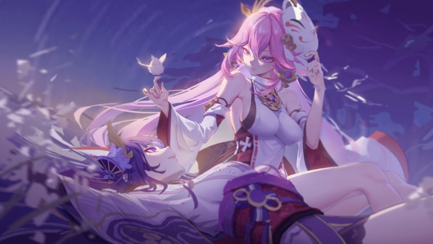 raiden shogun and yae miko (genshin impact) drawn by bilibili_11823232