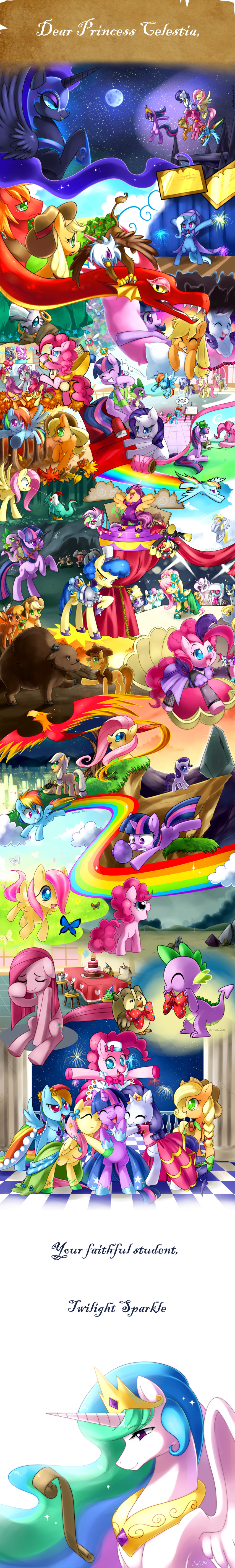 fluttershy, rainbow dash, pinkie pie, applejack, princess luna, and 36 more (my little pony and 1 more) drawn by ladygt93