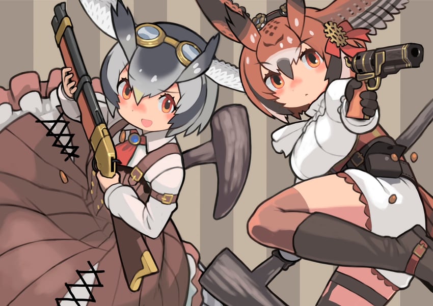 northern white-faced owl and eurasian eagle owl (kemono friends) drawn by rinx