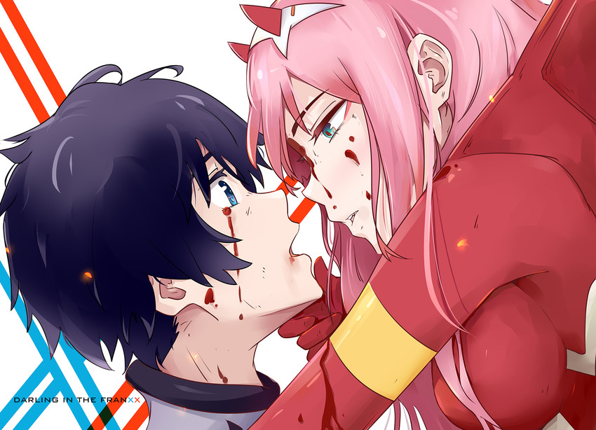 zero two and hiro (darling in the franxx) drawn by star-kiss
