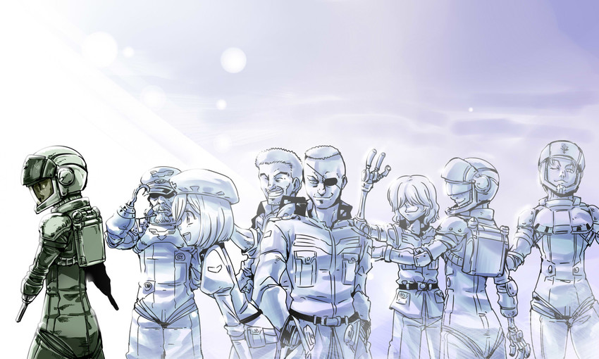 daryl lorenz, keith meyers, layton, fisher ness, hoover, and 1 more (gundam and 1 more) drawn by tukiwani