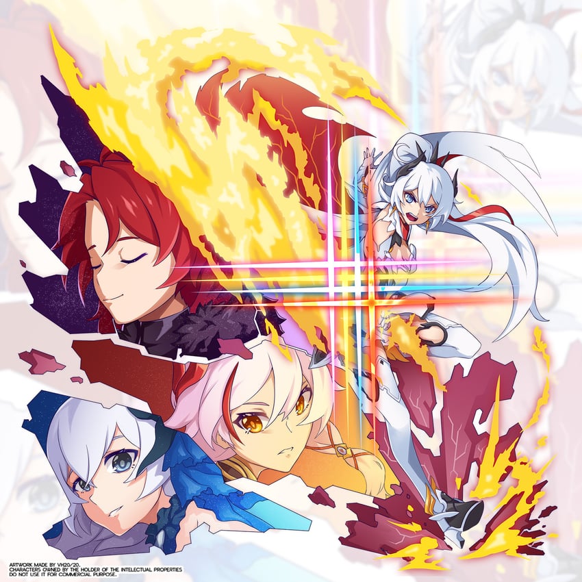 kiana kaslana, fu hua, bronya zaychik, and murata himeko (honkai and 1 more) drawn by vistahero