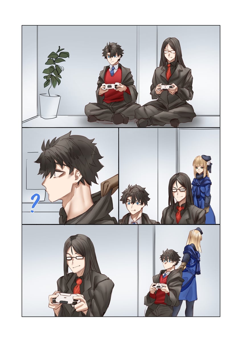 fujimaru ritsuka, waver velvet, reines el-melloi archisorte, and lord el-melloi ii (fate and 2 more) drawn by obazzotto