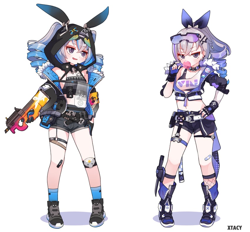 bronya zaychik and silver wolf (honkai and 2 more) drawn by xtacy