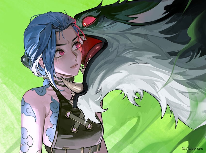 jinx, arcane jinx, and warwick (league of legends and 1 more) drawn by 3_baenam