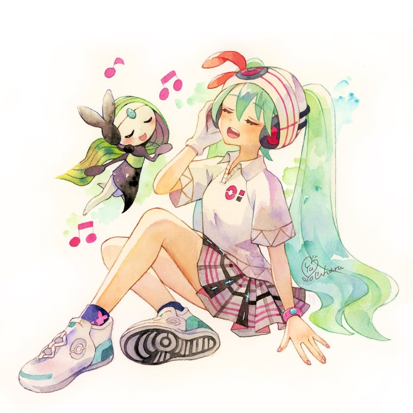 hatsune miku, meloetta, and psychic miku (pokemon and 2 more) drawn by yuyuharu_1027