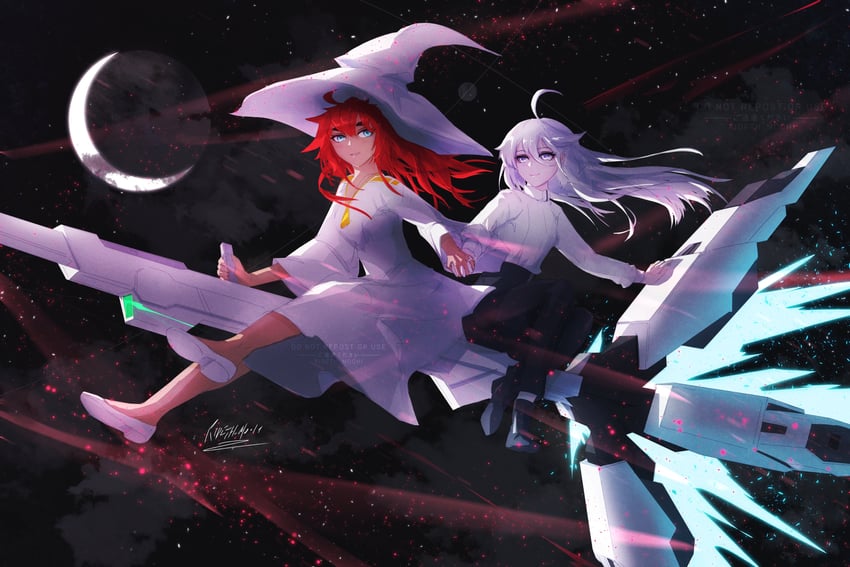 suletta mercury, miorine rembran, and gundam calibarn (gundam and 1 more) drawn by rideth_mochi