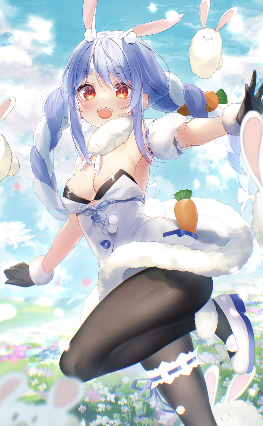 usada pekora, don-chan, and pekomon (hololive) drawn by tamafurin