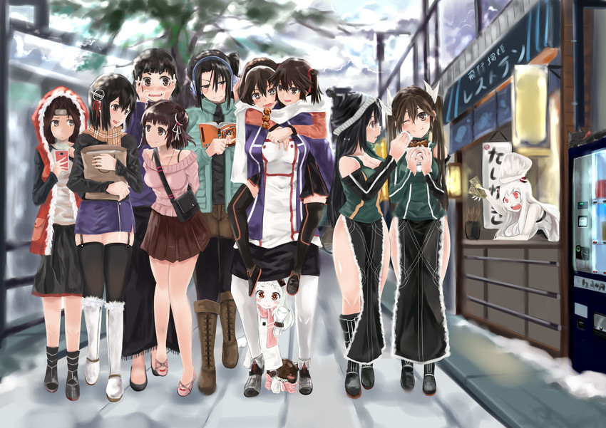 northern ocean princess, sendai, naka, ashigara, jintsuu, and 9 more (kantai collection) drawn by nodokana_yuki