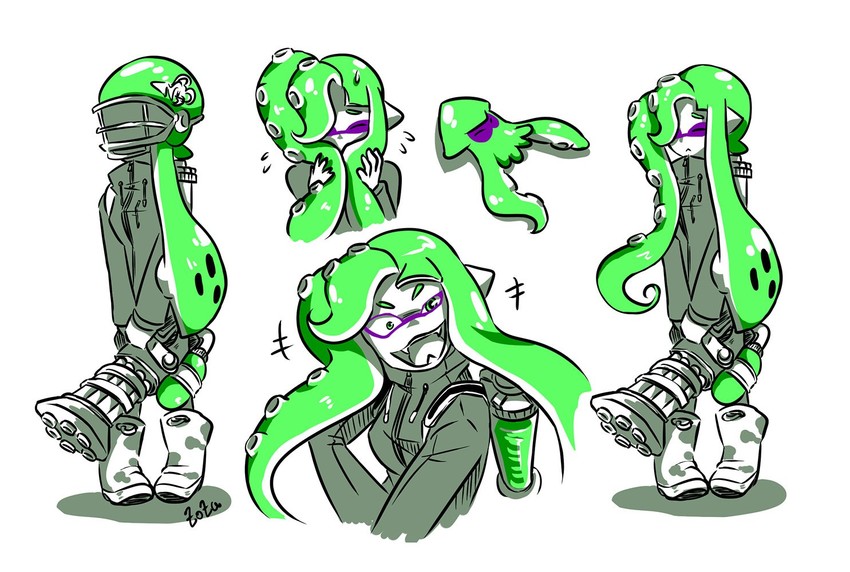 inkling player character, inkling girl, octoling player character, and double (splatoon and 1 more) drawn by zoza