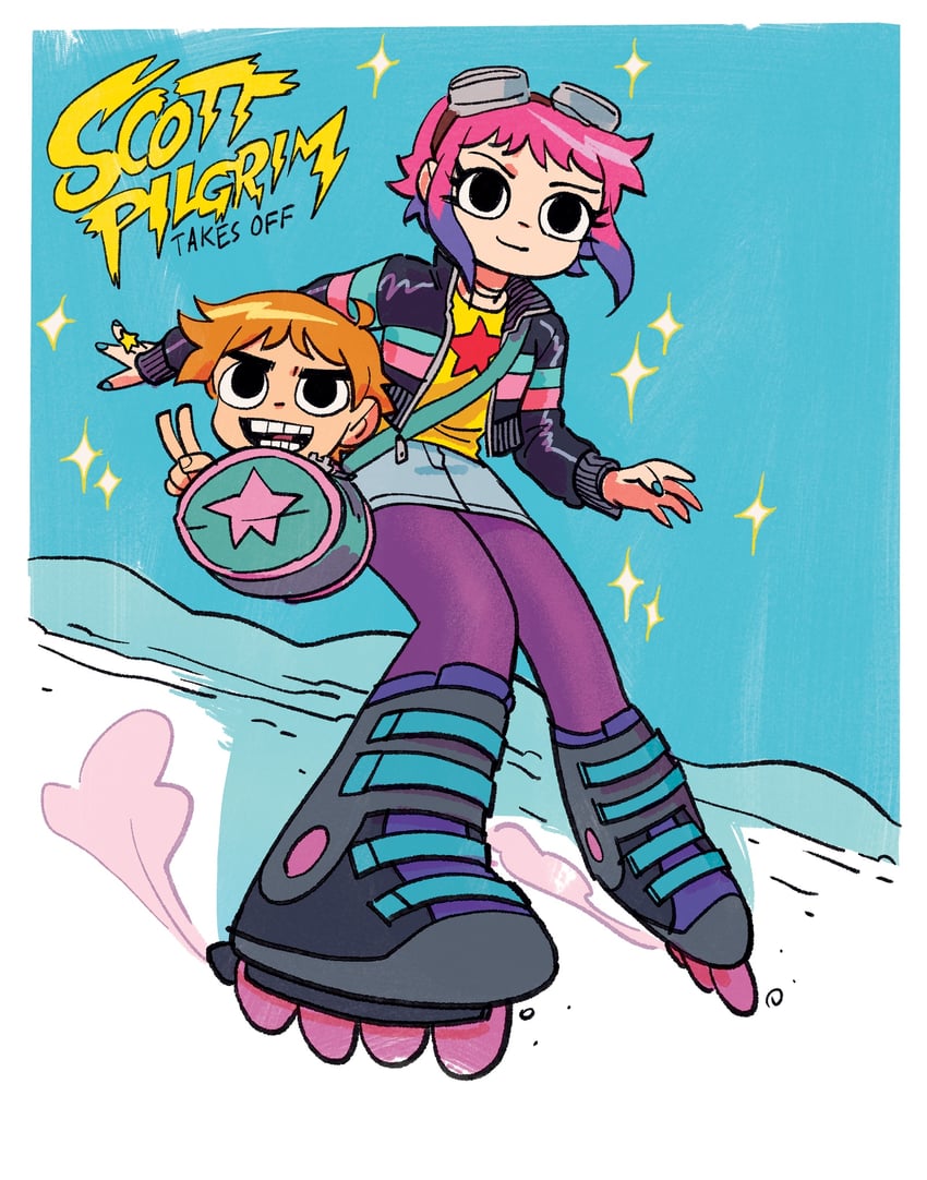 scott pilgrim and ramona flowers (scott pilgrim and 1 more) drawn by bryan_lee_o'malley