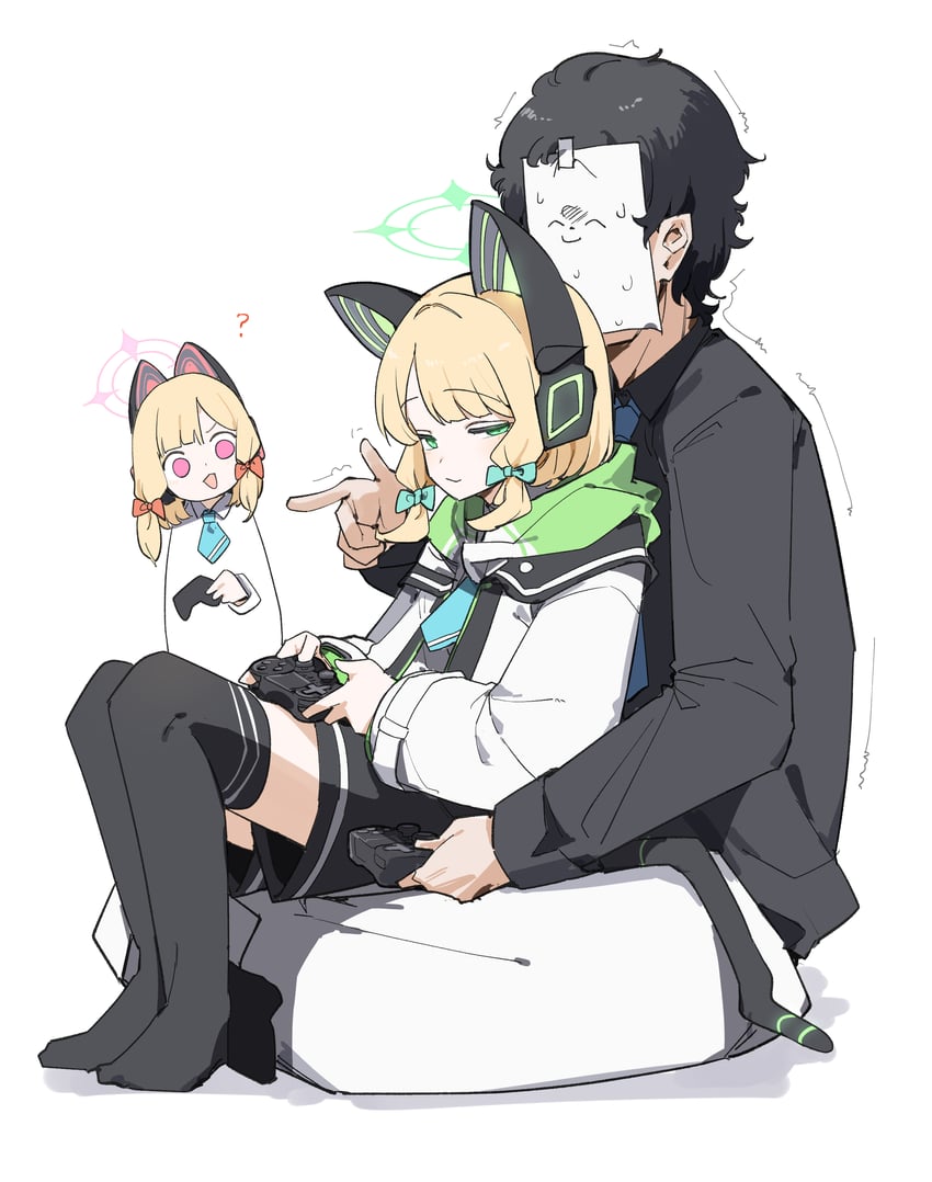 sensei, doodle sensei, momoi, and midori (blue archive) drawn by maton_3110