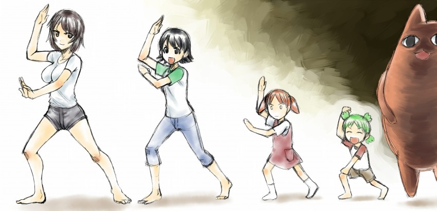 koiwai yotsuba, mihama chiyo, takino tomo, kagura, and mihama chiyo's father (azumanga daioh and 1 more) drawn by caw=zoo