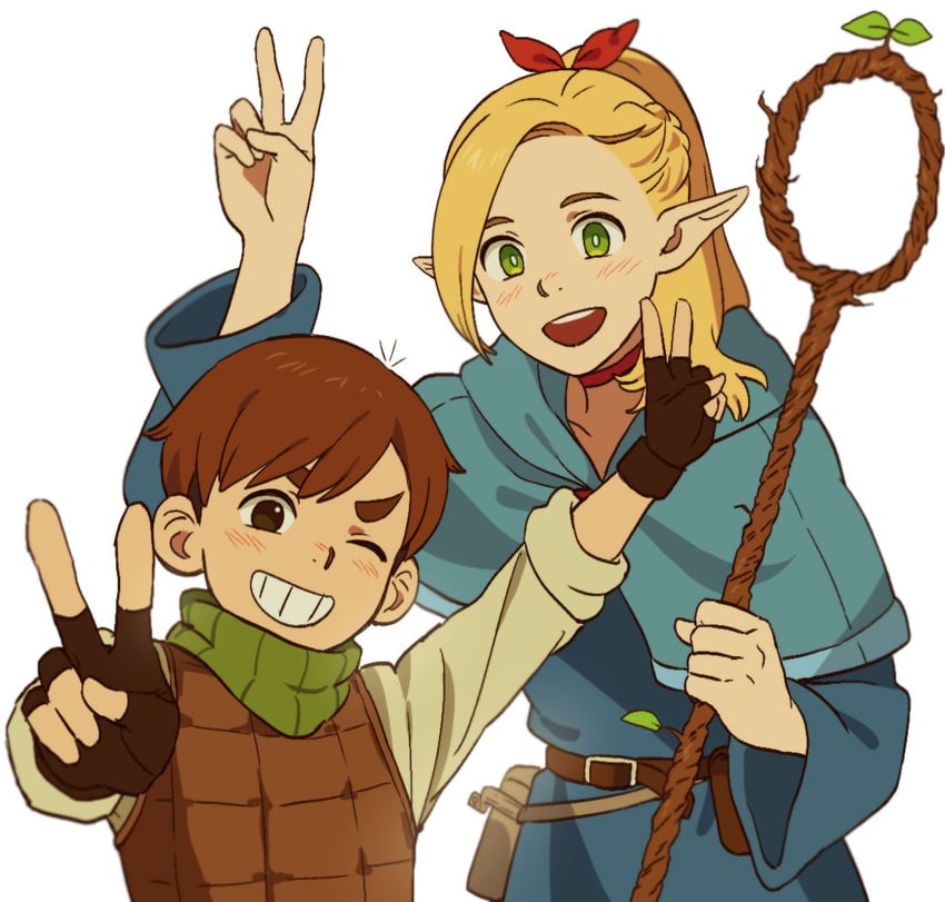 marcille donato and chilchuck tims (dungeon meshi) drawn by jo4hedan