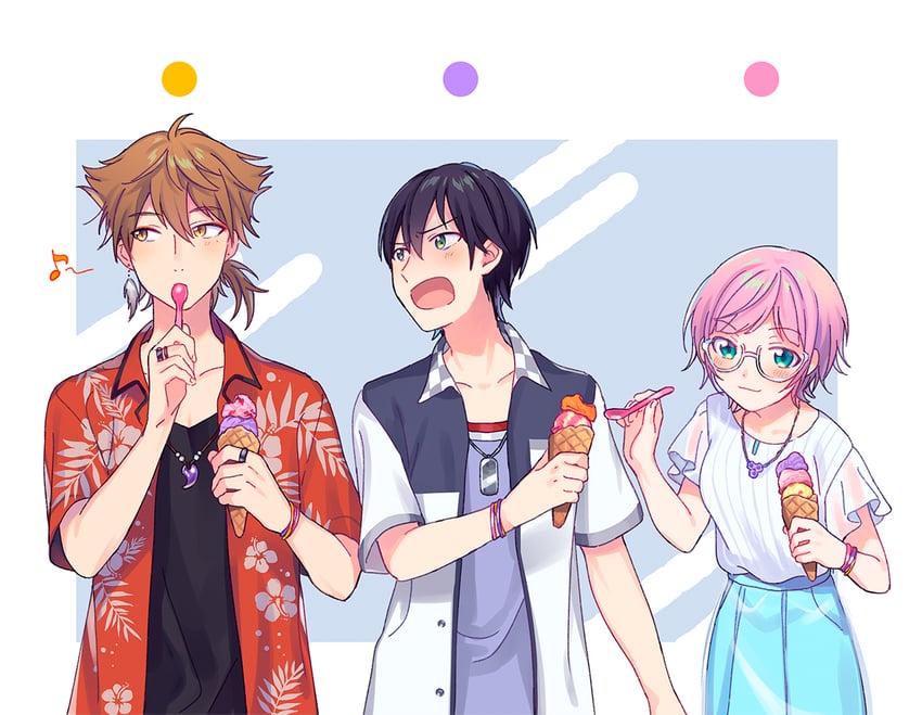 kenmochi touya, fushimi gaku, and yuuhi riri (nijisanji) drawn by fuji_fujino
