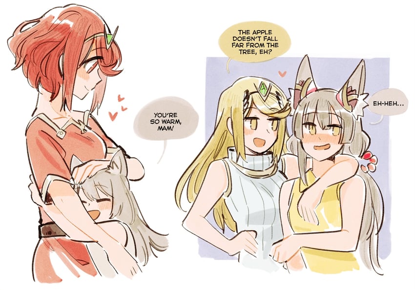 pyra, mythra, mio, and nia (xenoblade chronicles and 2 more) drawn by ange_(angeban93)