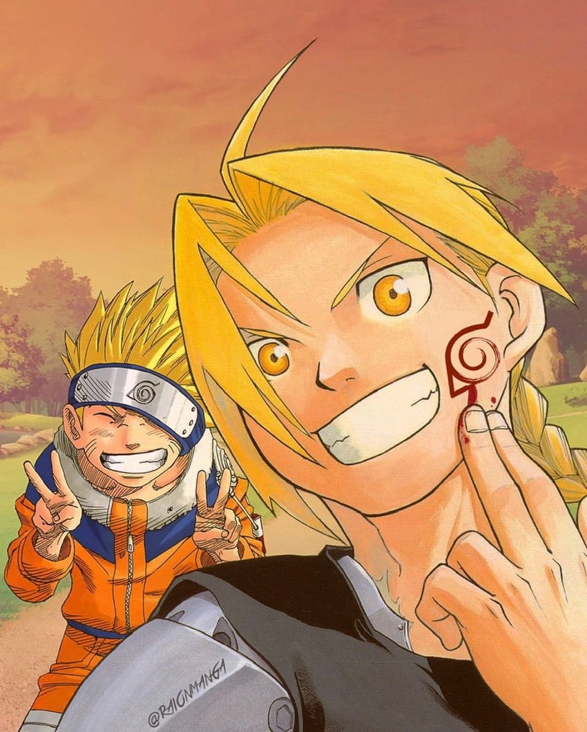 uzumaki naruto and edward elric (naruto and 1 more) drawn by raionmanga