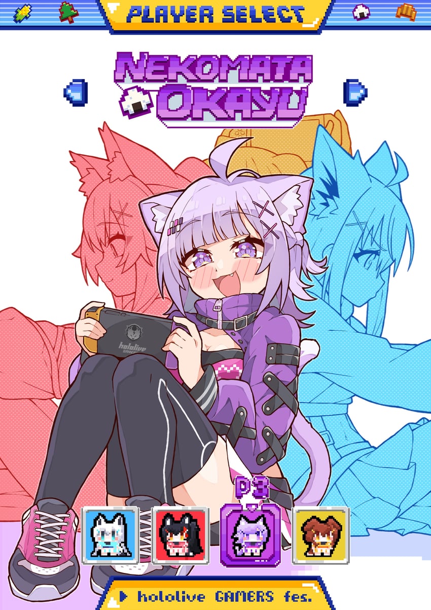 shirakami fubuki, nekomata okayu, ookami mio, and inugami korone (hololive) drawn by kukie-nyan