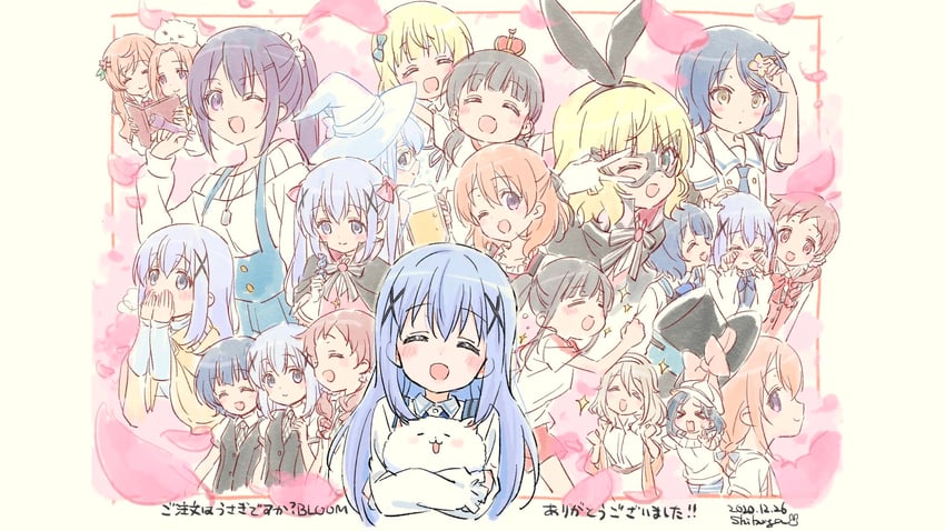 kafuu chino, hoto cocoa, kirima syaro, tippy, tedeza rize, and 9 more (gochuumon wa usagi desu ka?) drawn by imo_(suruga)