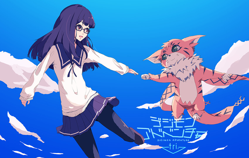 mochizuki meiko and meicoomon (digimon and 1 more) drawn by ryuuuuuuu