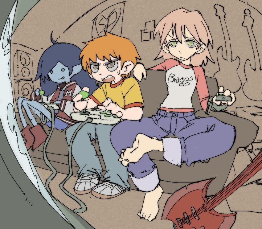 marceline abadeer, haruhara haruko, and scott pilgrim (scott pilgrim and 3 more) drawn by pantsu-ripper