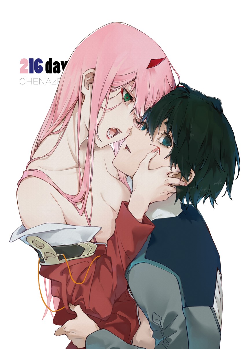 zero two and hiro (darling in the franxx) drawn by chenaze57