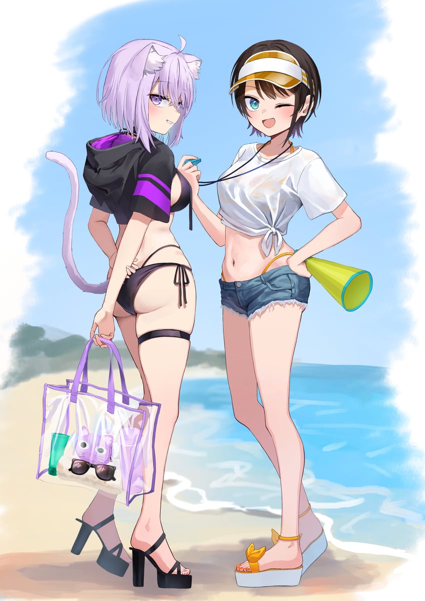 nekomata okayu and oozora subaru (hololive) drawn by shumpi