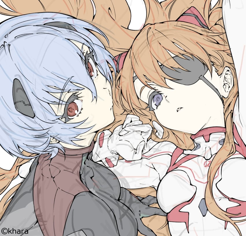 souryuu asuka langley and ayanami rei (neon genesis evangelion and 2 more) drawn by mika_pikazo