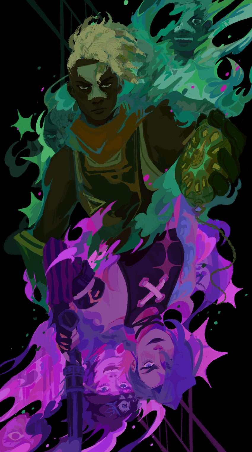 jinx, arcane jinx, ekko, firelight ekko, and powder (league of legends and 1 more) drawn by spearmintaii
