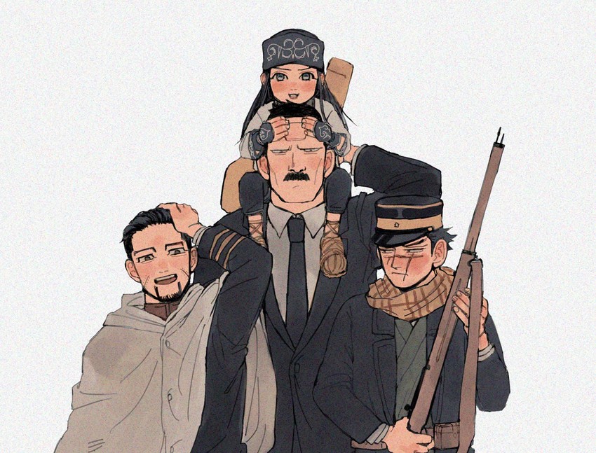 sugimoto saichi, ogata hyakunosuke, asirpa, and ushiyama tatsuma (golden kamuy) drawn by he_lsinki