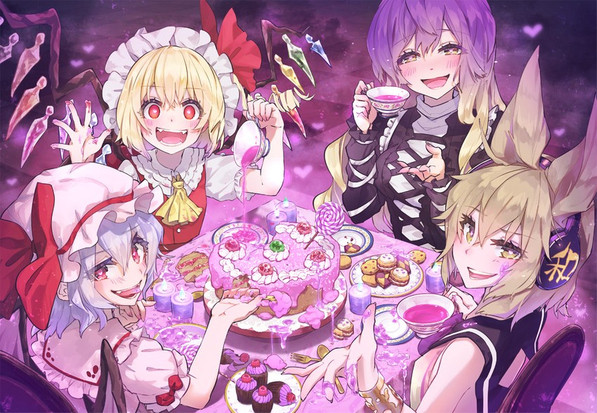 remilia scarlet, flandre scarlet, hijiri byakuren, and toyosatomimi no miko (touhou and 1 more) drawn by syuri22