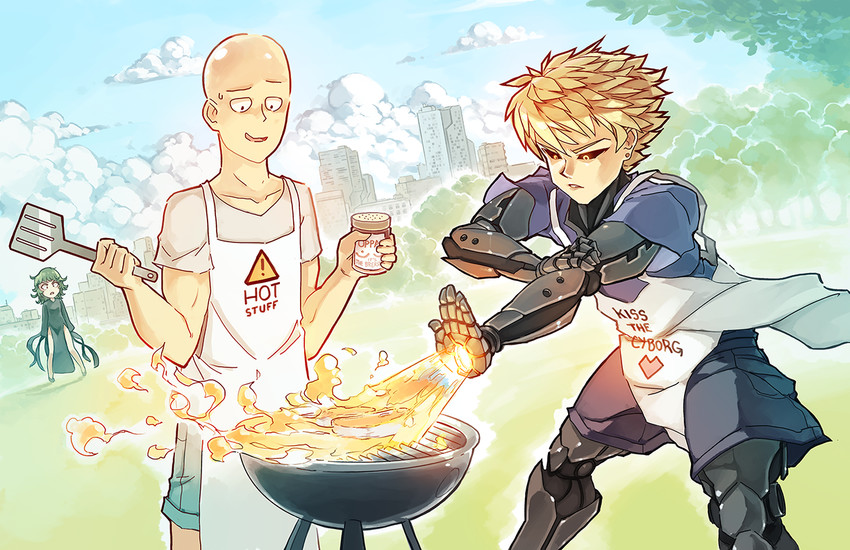 tatsumaki, saitama, and genos (one-punch man) drawn by rtil