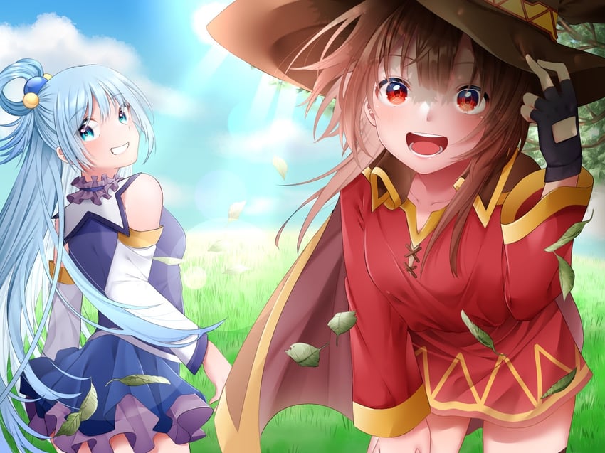 megumin and aqua (kono subarashii sekai ni shukufuku wo!) drawn by rex