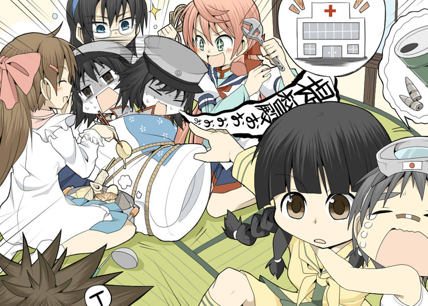 ooyodo, kitakami, akashi, akitsu maru, maru-yu, and 2 more (kantai collection) drawn by hachiman_(douno)