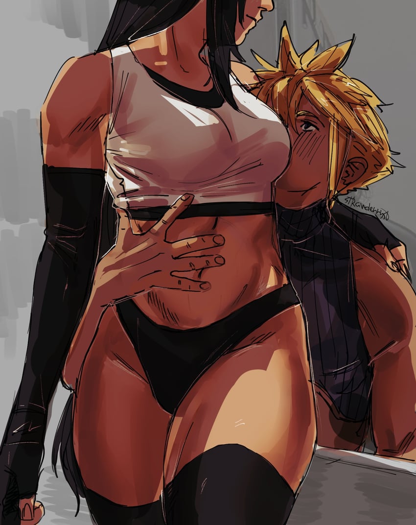 tifa lockhart and cloud strife (final fantasy and 3 more) drawn by strawderryst