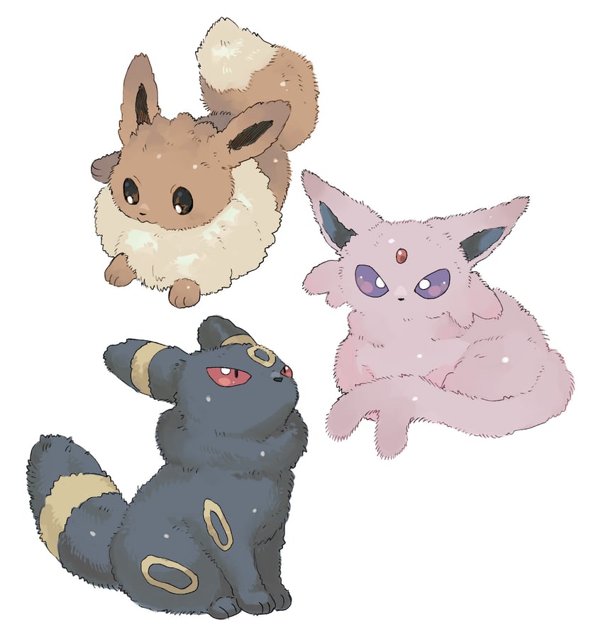 eevee, umbreon, and espeon (pokemon) drawn by newo_(shinra-p)