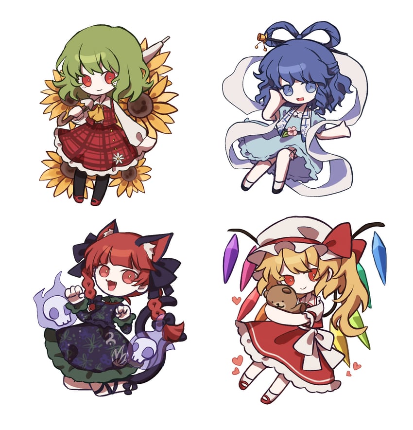 flandre scarlet, kaenbyou rin, kazami yuuka, and kaku seiga (touhou) drawn by soda_(sodaa_811)