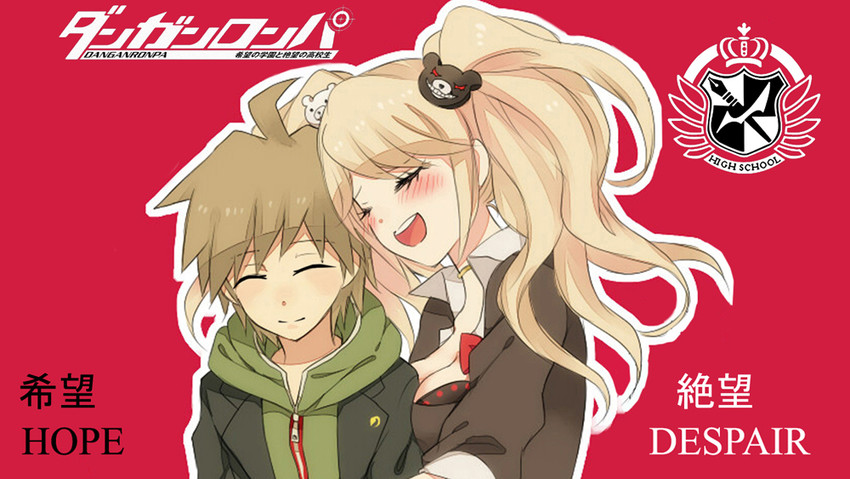 enoshima junko and naegi makoto (danganronpa and 1 more) drawn by destomy