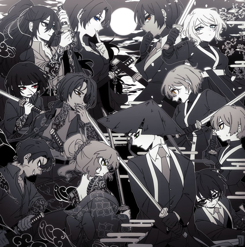 ishmael, don quixote, faust, sinclair, yi sang, and 7 more (project moon and 1 more) drawn by pmchell_04