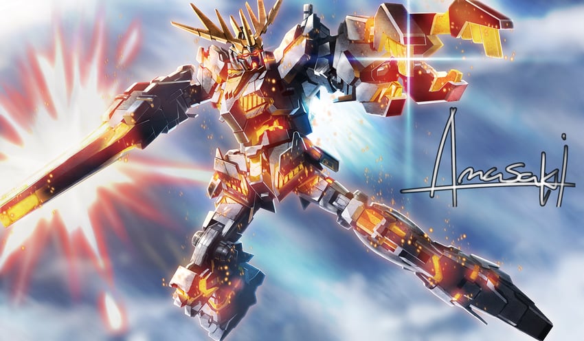 unicorn gundam banshee and unicorn gundam banshee norn (gundam and 1 more) drawn by amasaki_yusuke
