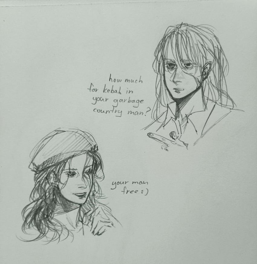zarya petrovic and anica domazet (original) drawn by veli