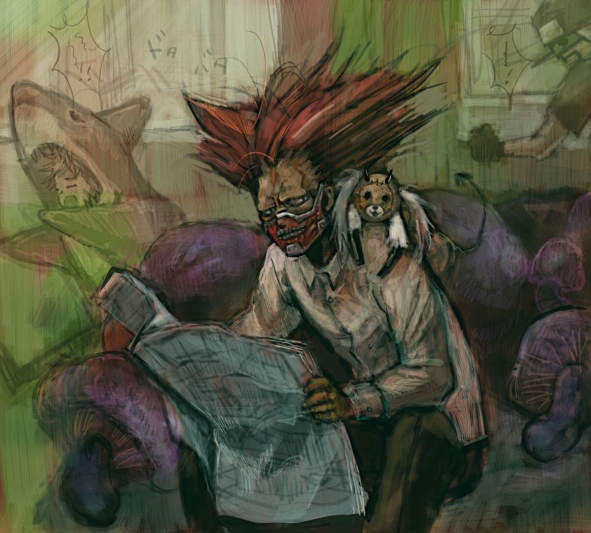 ebisu, en, kikurage, and fujita (dorohedoro) drawn by suka_k