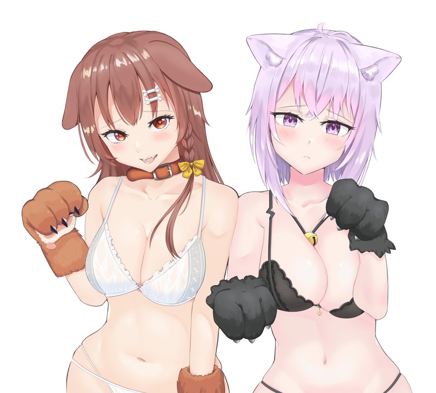 nekomata okayu and inugami korone (hololive) drawn by pandas_(atpandas)