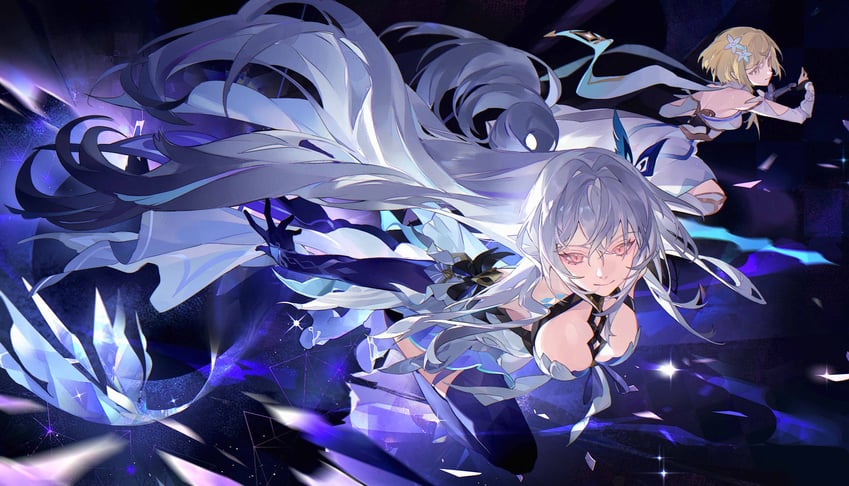 lumine and skirk (genshin impact) drawn by ye_xing_caomei