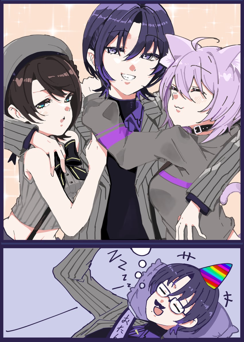 nekomata okayu, oozora subaru, and hiodoshi ao (hololive and 1 more) drawn by panyatteria