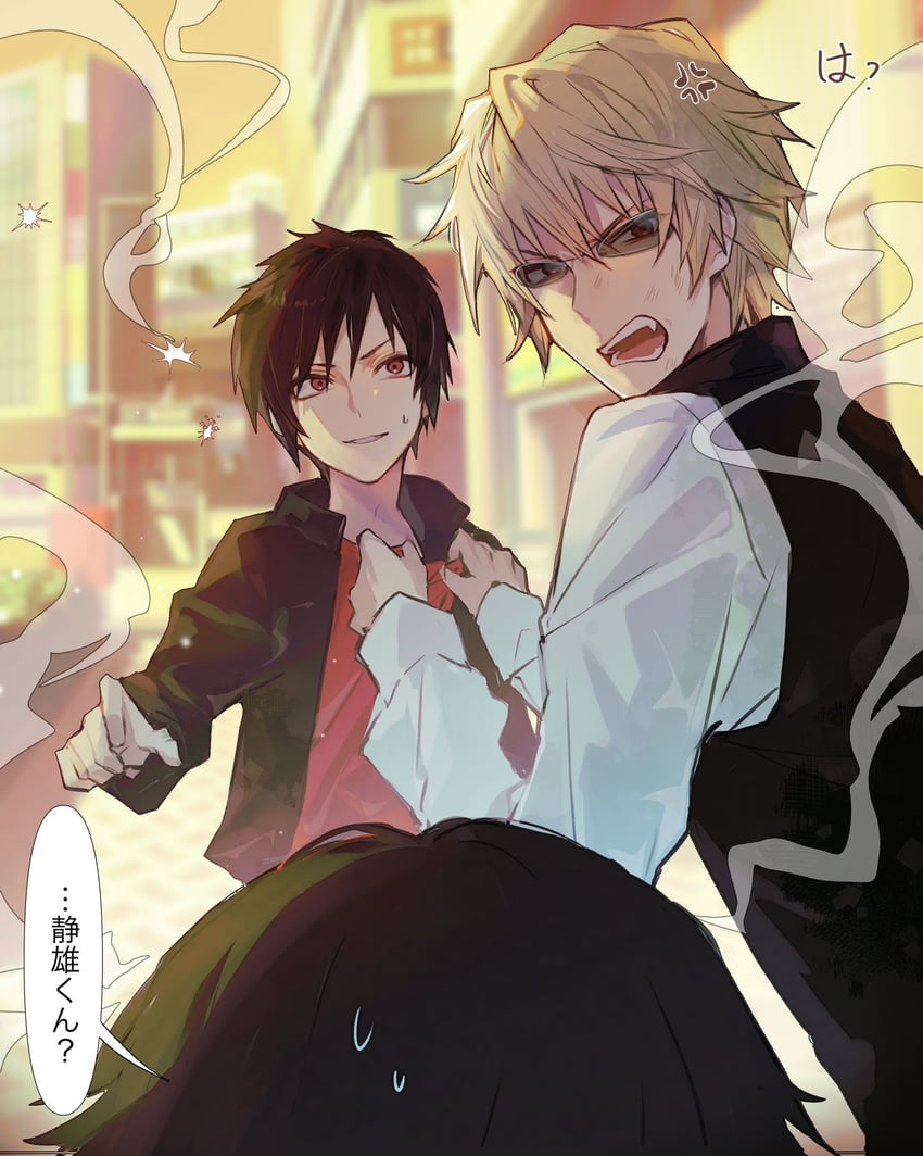 orihara izaya, heiwajima shizuo, and kishitani shinra (durarara!!) drawn by nuuuu_ni