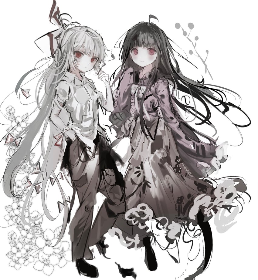 fujiwara no mokou and houraisan kaguya (touhou) drawn by sesmkun