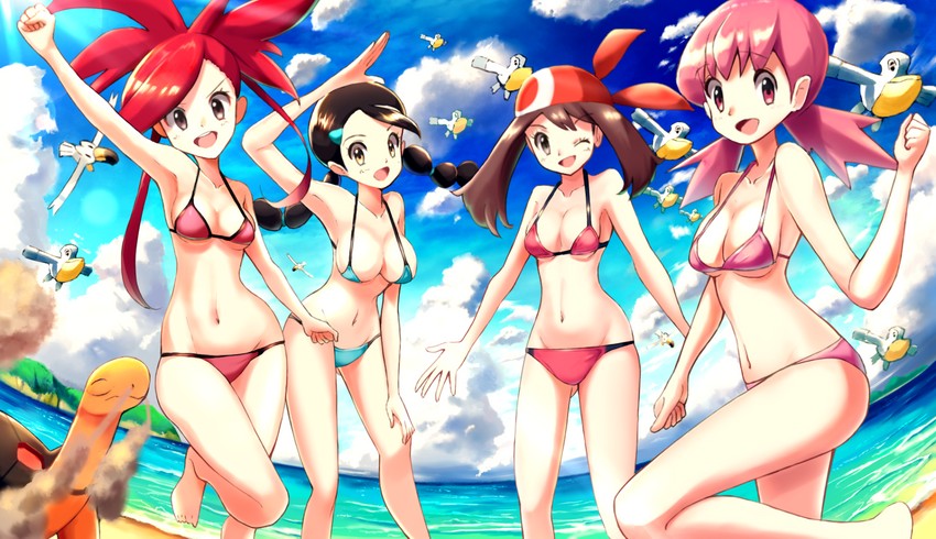 may, wingull, whitney, flannery, candice, and 2 more (pokemon and 3 more) drawn by rowdon
