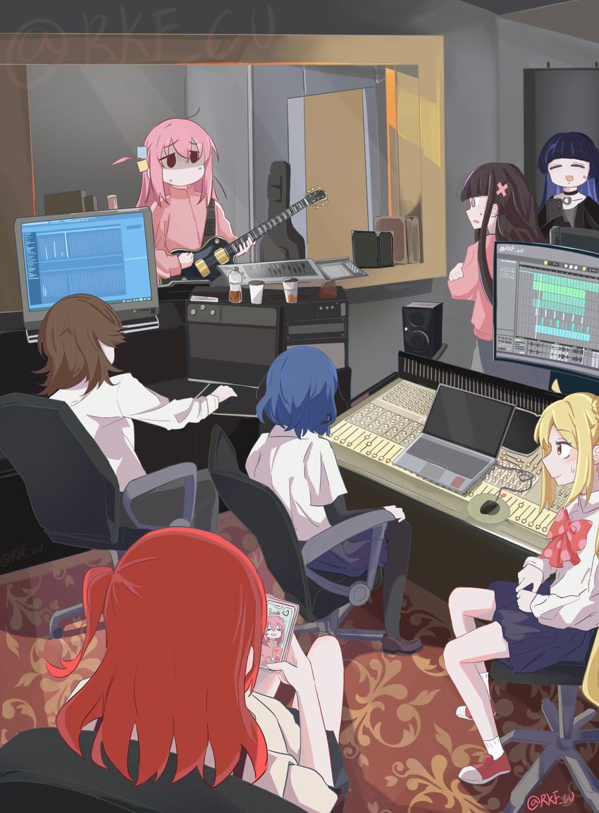 gotoh hitori, kita ikuyo, ijichi nijika, yamada ryo, pa-san, and 1 more (bocchi the rock!) drawn by rkf